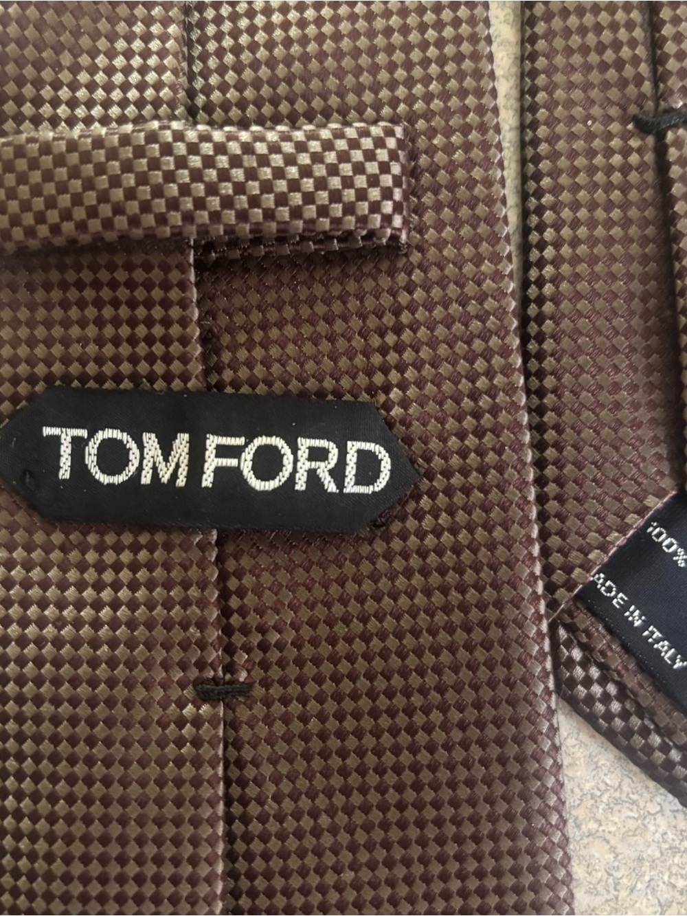Tom Ford Chocolate Brown Micro-Check Basketweave Silk Tie